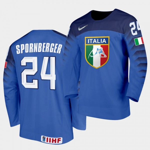 Italy Team Peter Spornberger 2021 IIHF World Championship #24 Away Blue Jersey