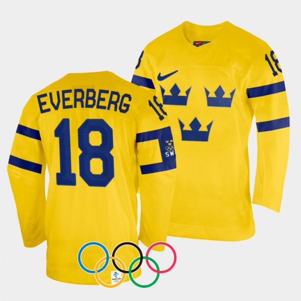 Sweden Hockey #18 Dennis Everberg 2022 Winter Olym...